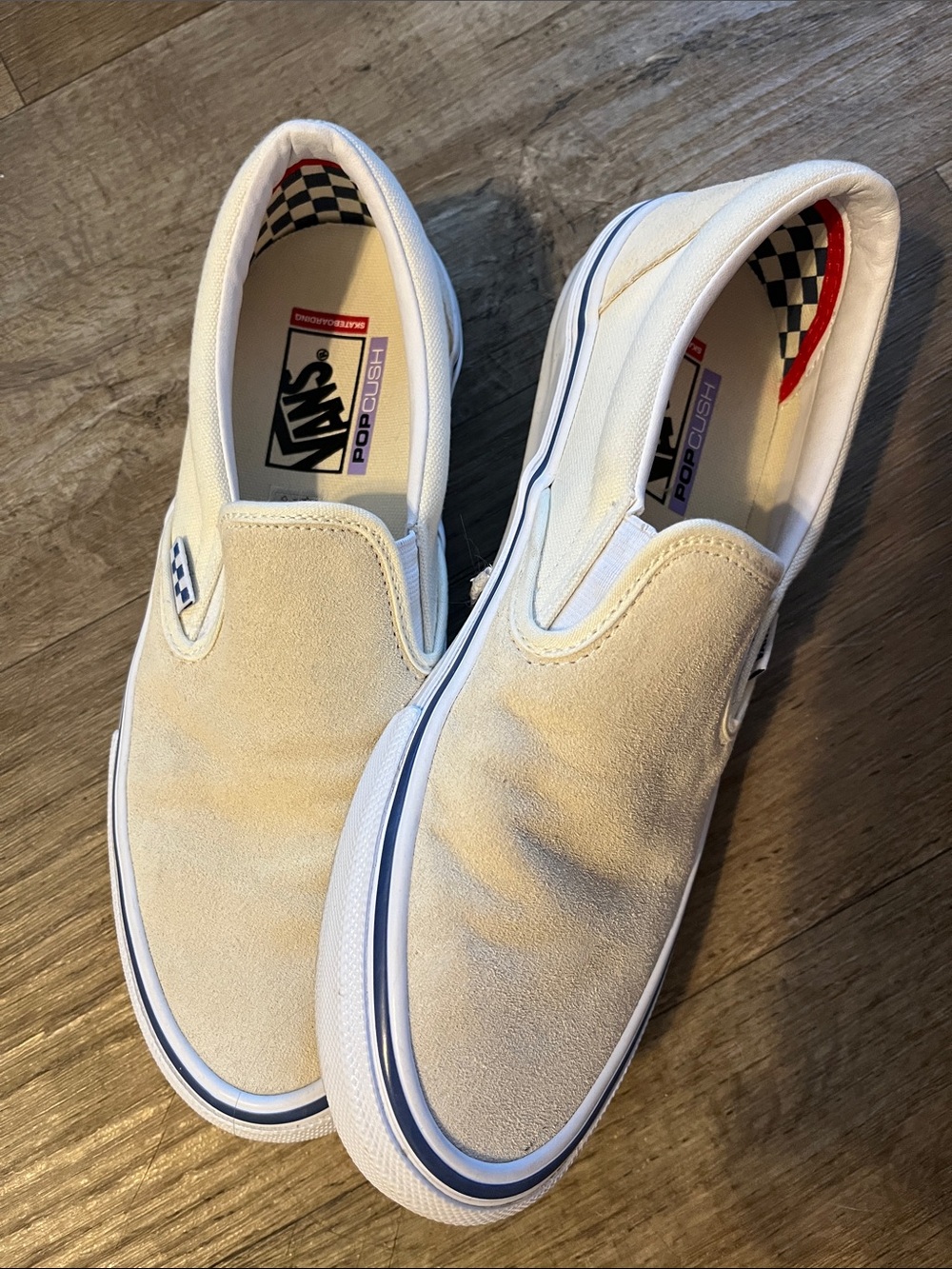 Vans Men’s Popcush Slip-On Sneakers in Cream and White